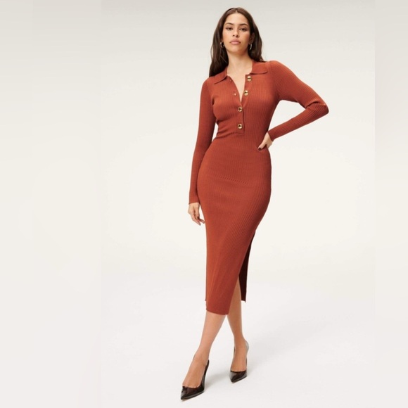 Good American | Polo Midi Dress (Brick) - Picture 1 of 7